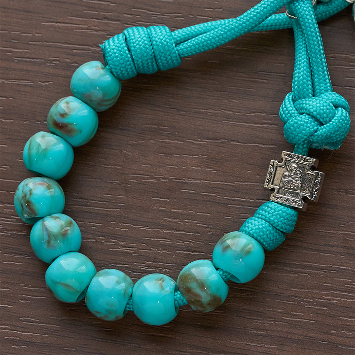 Christianartworkshop Turquoise Acrylic Bead Pocket Rosary with St. Benedict Medal & Inlaid Cross - image 6