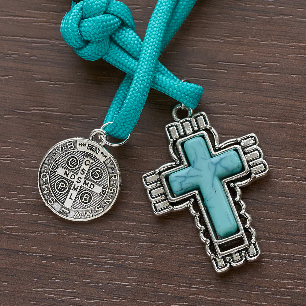 Christianartworkshop Turquoise Acrylic Bead Pocket Rosary with St. Benedict Medal & Inlaid Cross - image 7