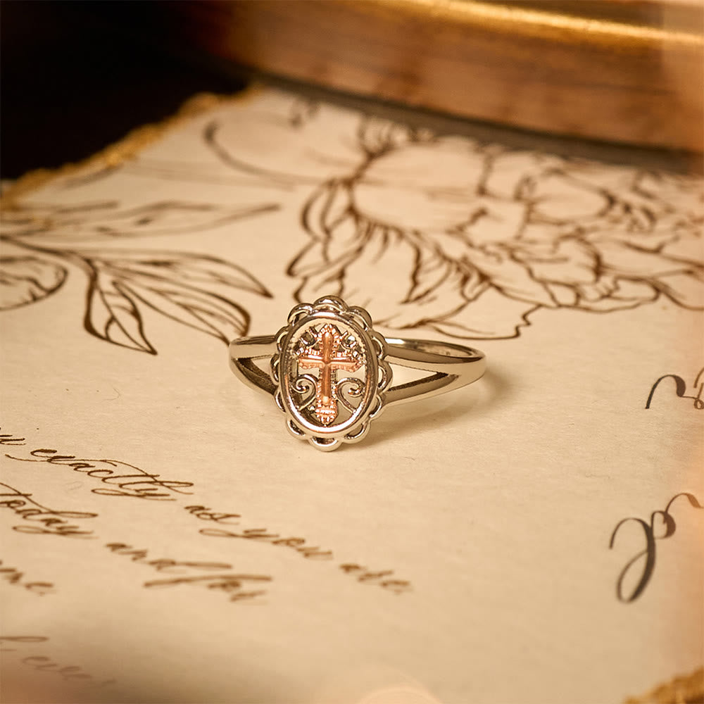 Christianartworkshop Dual - Tone Cross Ring: Silver & Rose Gold Filigree Faith Jewelry - image 2