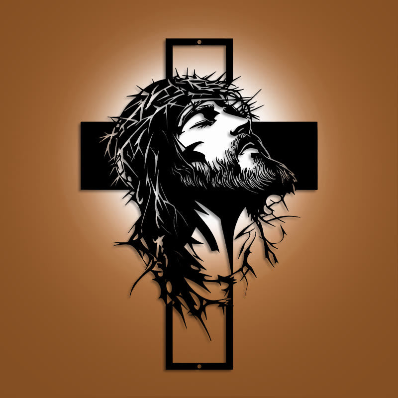 Christianartworkshop Crown of Thorns Jesus Cross Metal Wall Decor: Heartfelt Faith Statement  - image 0