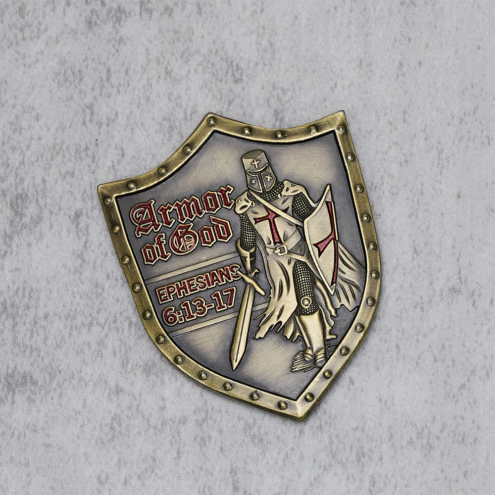 Christianartworkshop Classic Style Armor of God Shield Challenge Coin with Ephesians 6:13–17 - Armor of God - image 0