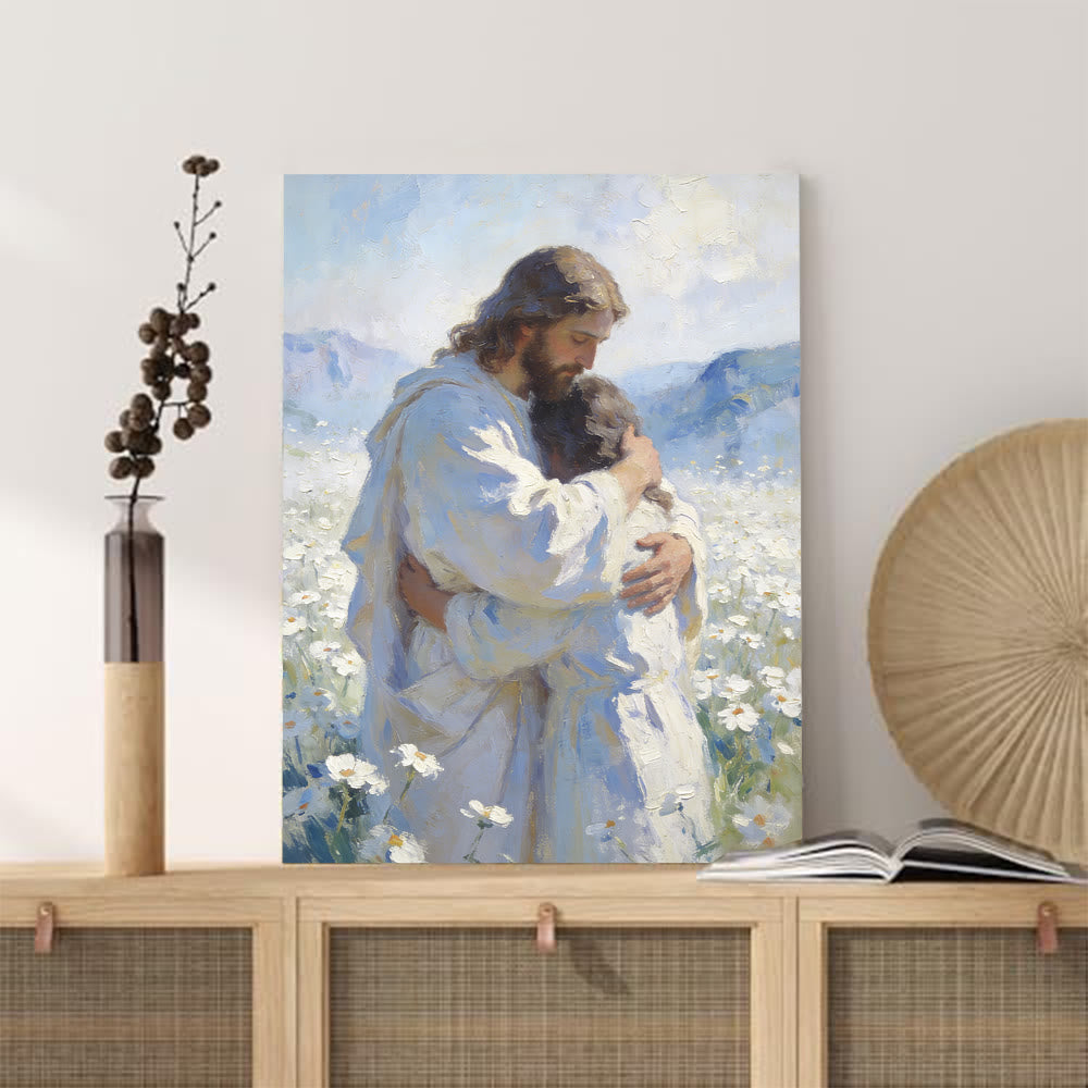 Christianartworkshop Jesus’ Tender Embrace in Flower Field Wall Art Print: Visual Reminder of His Unconditional Love - image 5