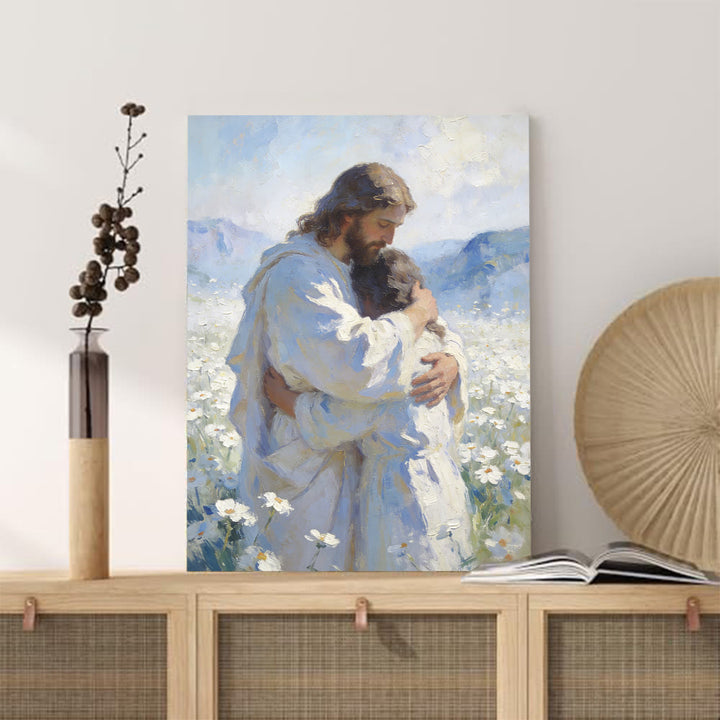 Christianartworkshop Jesus’ Tender Embrace in Flower Field Wall Art Print: Visual Reminder of His Unconditional Love - image 5