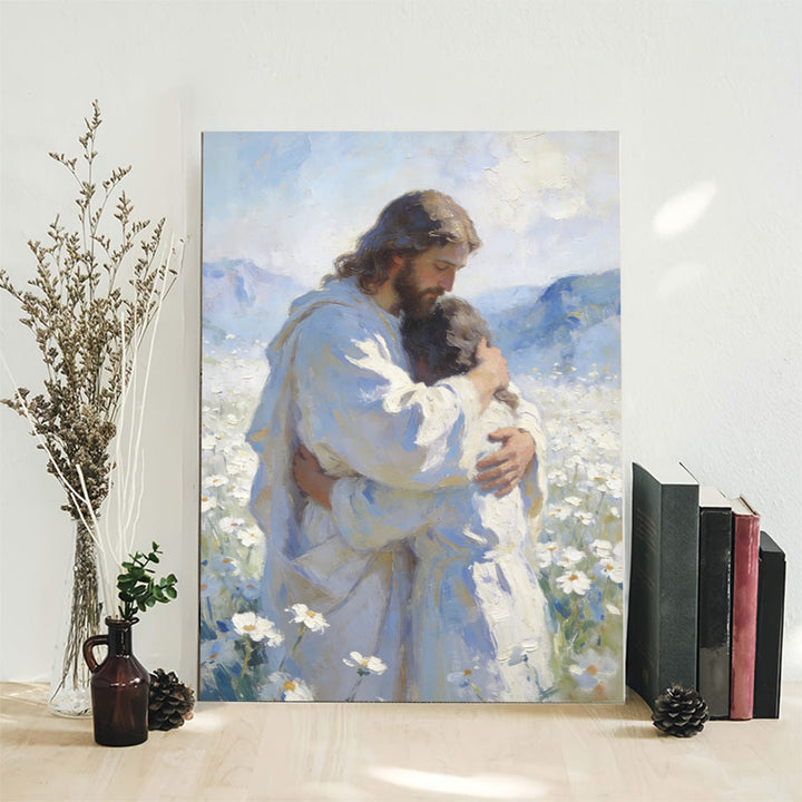 Christianartworkshop Jesus’ Tender Embrace in Flower Field Wall Art Print: Visual Reminder of His Unconditional Love - image 7