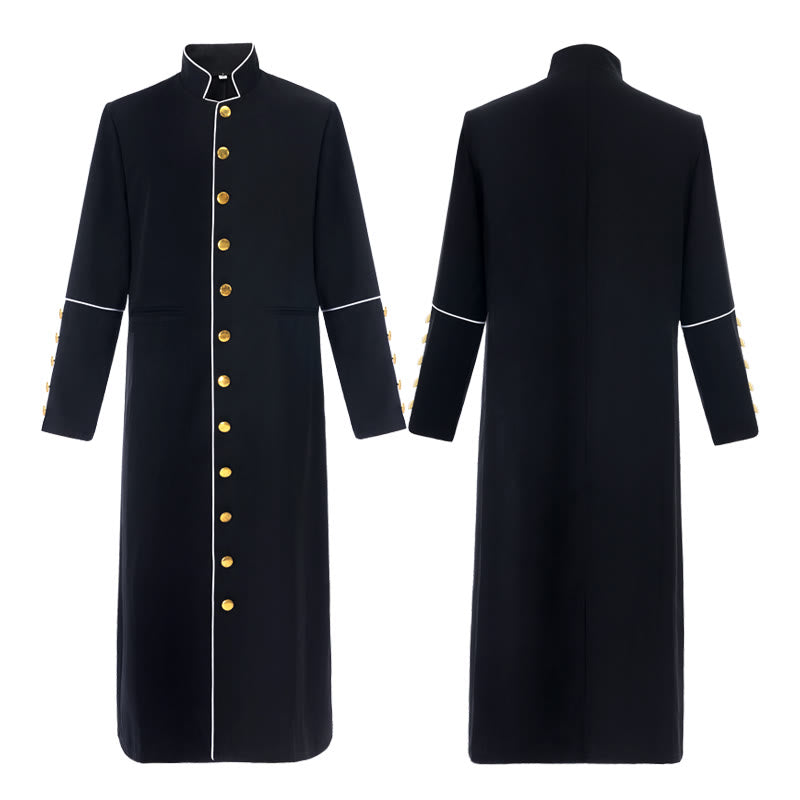 Christianartworkshop Classic Multicolor Cassock with Contrast Trim & Medieval Elegance - Black with Gold Trim - 3XL - image 1