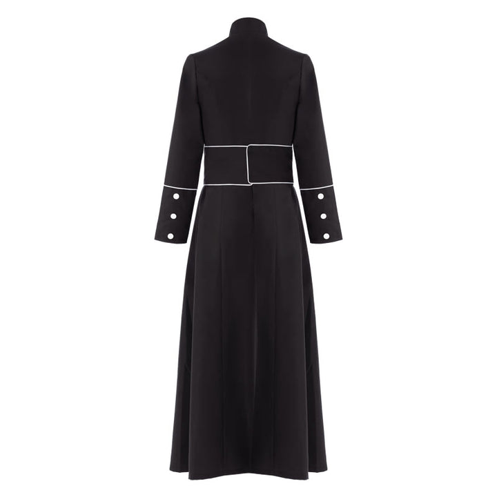 Christianartworkshop Ceremonial Black and White Stand Collar Clergy Robe with Belt & Cross Motifs - image 7