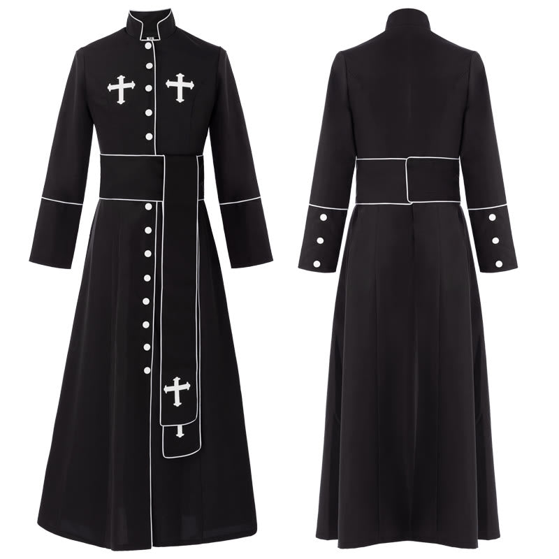 Christianartworkshop Ceremonial Black and White Stand Collar Clergy Robe with Belt & Cross Motifs - Black - 2XL - image 4