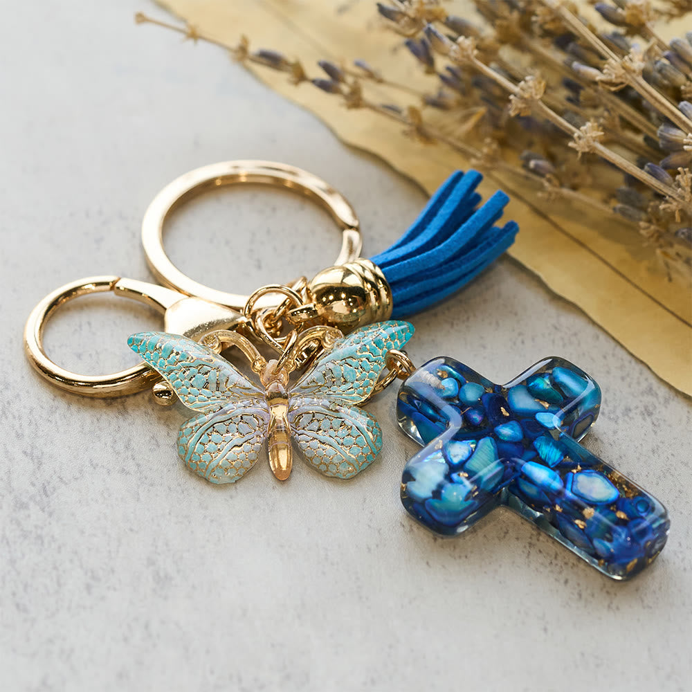 Christianartworkshop 6 Fresh Style Color Resin Butterfly Cross Keychain - Royal Blue - image 4