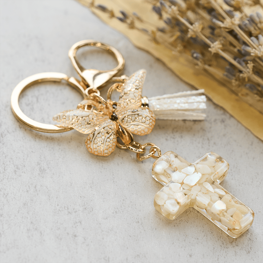 Christianartworkshop 6 Fresh Style Color Resin Butterfly Cross Keychain - White - image 1