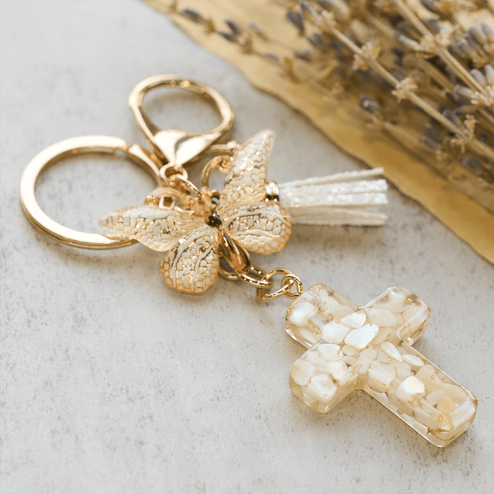 Christianartworkshop 6 Fresh Style Color Resin Butterfly Cross Keychain - White - image 1