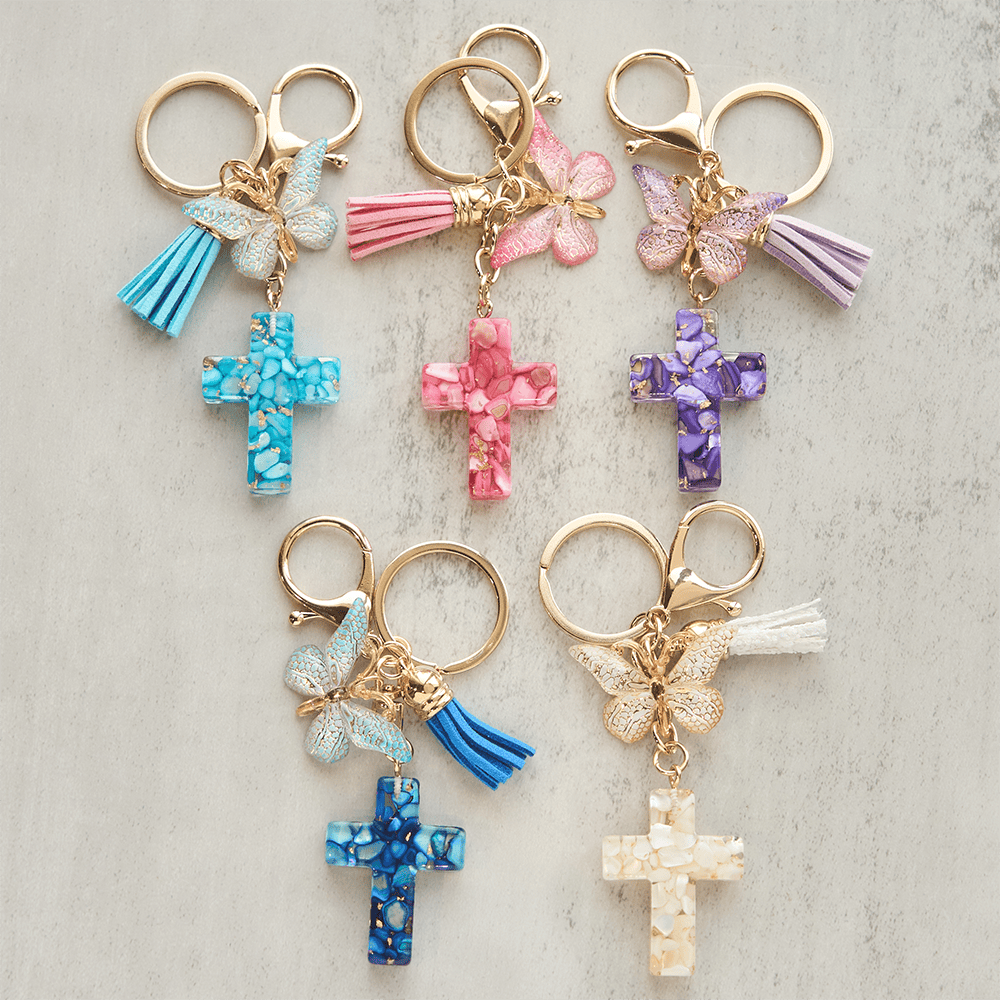 Christianartworkshop 6 Fresh Style Color Resin Butterfly Cross Keychain - image 5