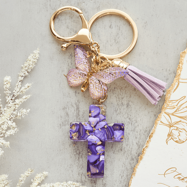 Christianartworkshop 6 Fresh Style Color Resin Butterfly Cross Keychain - image 8