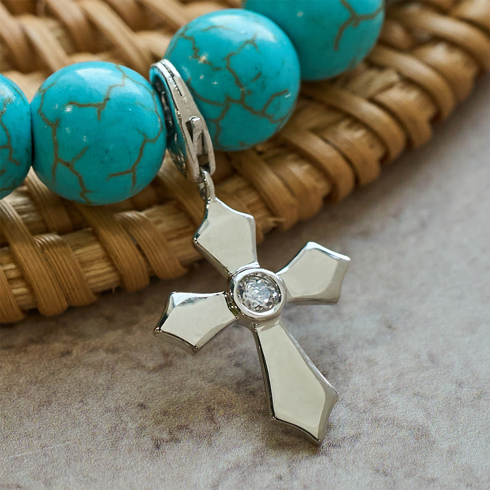 Christianartworkshop Hand-Crafted Turquoise Beaded Cross Pendant Bracelet - image 2