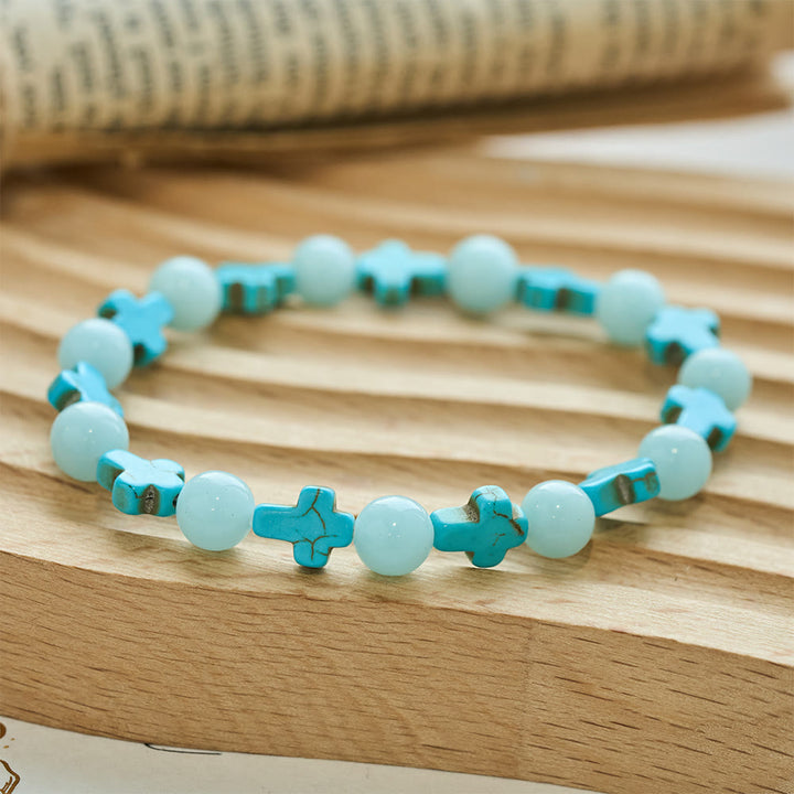 Christianartworkshop Turquoise Cross with Luminous Pearls Bracelet - Luminous Bracelet - image 0