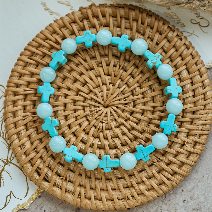 Christianartworkshop Turquoise Cross with Luminous Pearls Bracelet - image 3