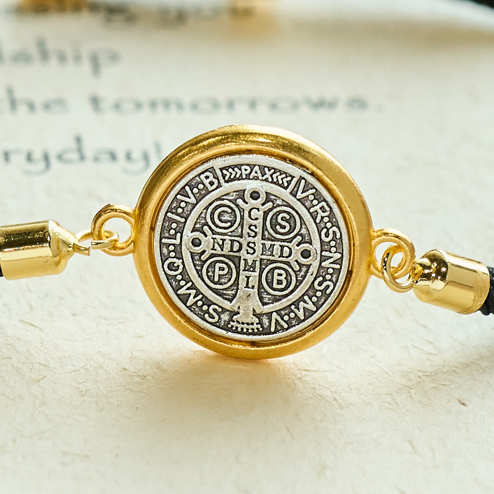 Christianartworkshop St. Benedict Medal Black Rope Cord Adjustable Bracelet - image 4
