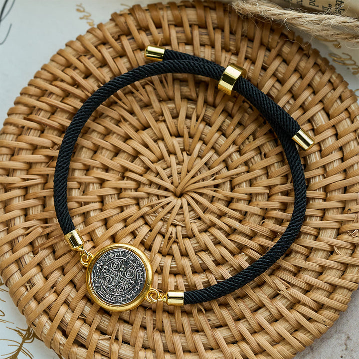 Christianartworkshop St. Benedict Medal Black Rope Cord Adjustable Bracelet - image 2