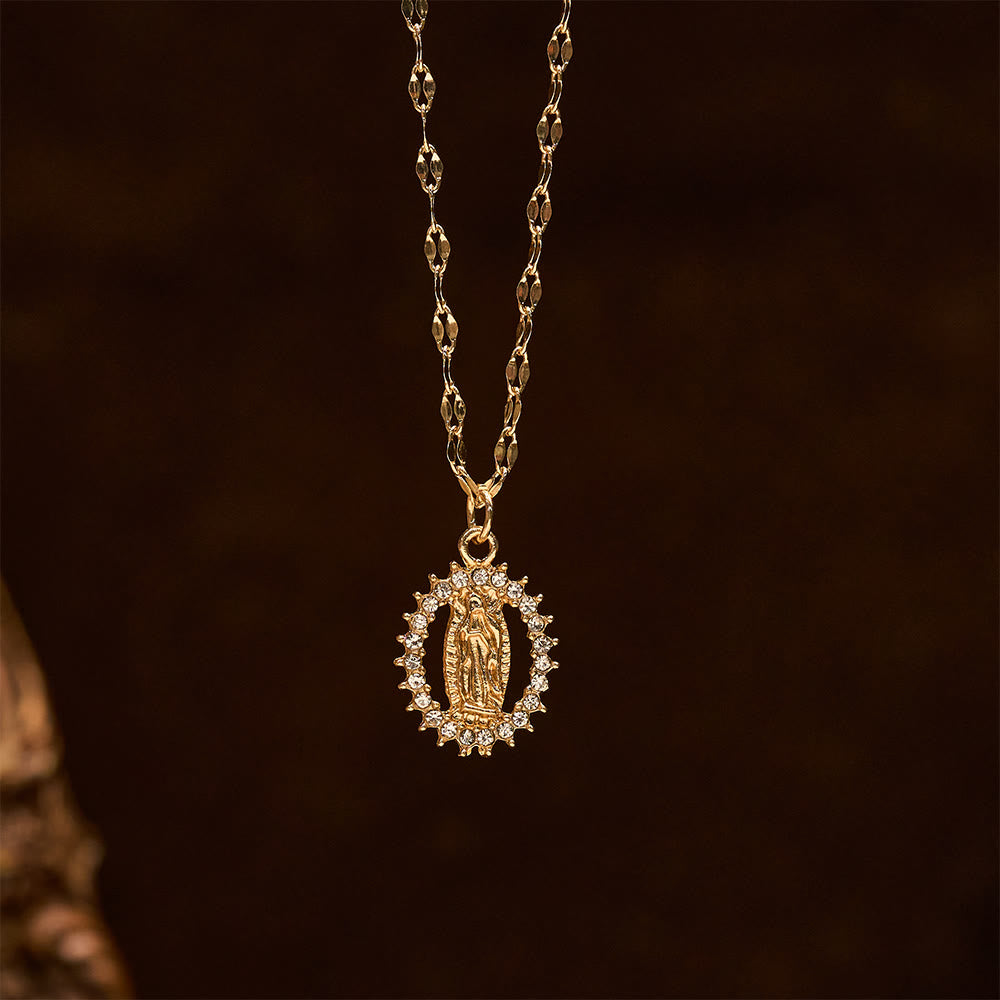 Christianartworkshop Oval Our Lady Necklace with Encircled Cubic Zirconia: Embody Her Tender Grace - image 5