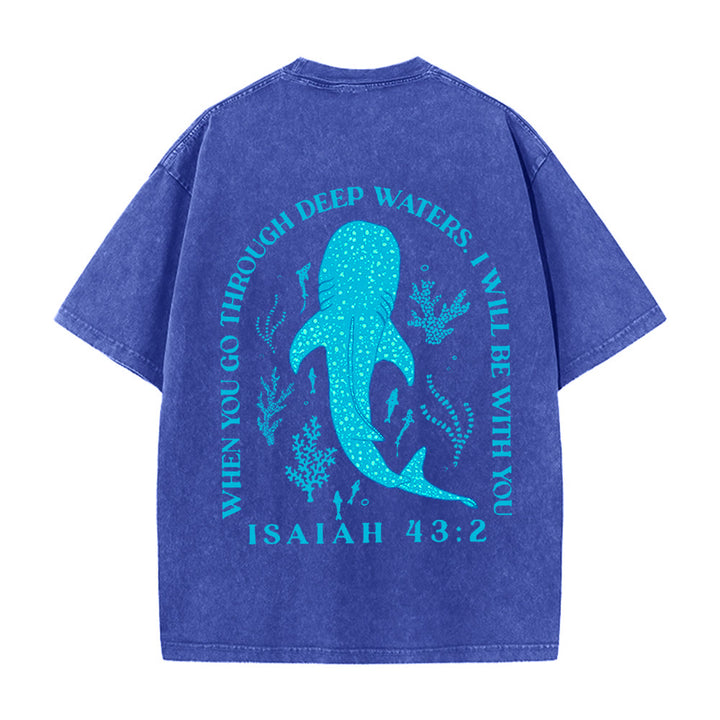 Christianartworkshop I Will Be With You Double Sided Unisex Washed T-shirt - Navy Blue - 5XL - image 12