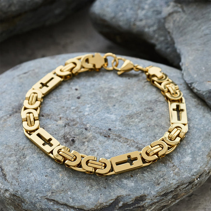 Christianartworkshop Tri - Color Cross - Embedded Chain Necklace & Bracelet: Bold Faith Statement - Bracelet - Golden - 8MM - image 16