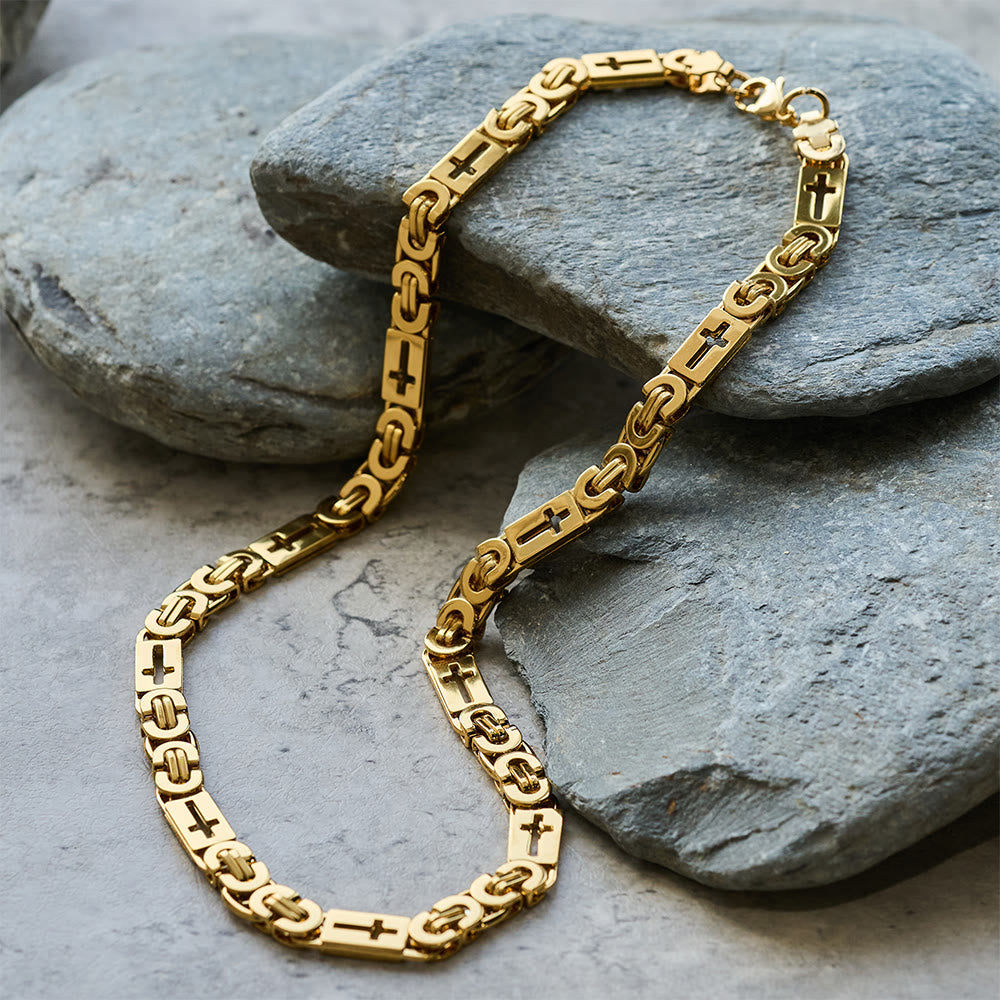 Christianartworkshop Tri - Color Cross - Embedded Chain Necklace & Bracelet: Bold Faith Statement - Necklace - Golden - 8MM - image 6