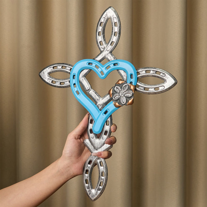 Christianartworkshop Horseshoe Cross with Heart Wall Decor: Love & Faith for Spiritual Spaces - Blue - image 5