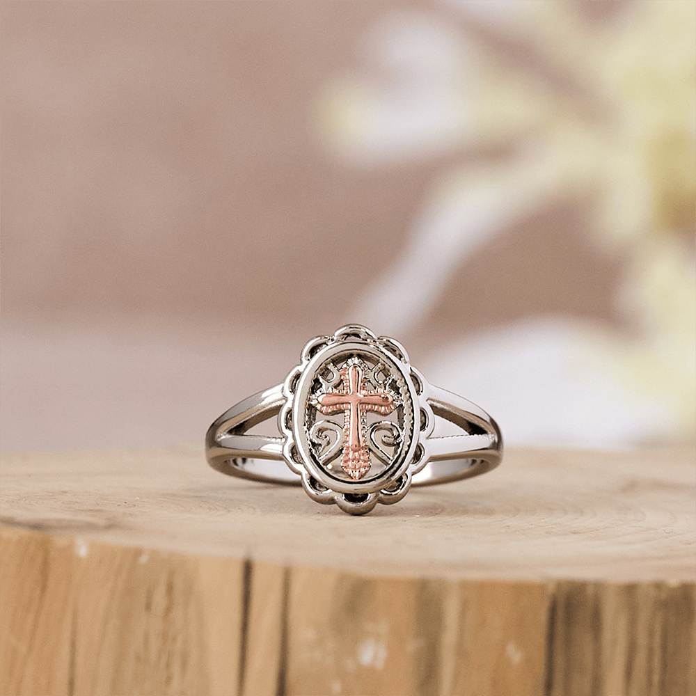 Christianartworkshop Dual - Tone Cross Ring: Silver & Rose Gold Filigree Faith Jewelry - image 3