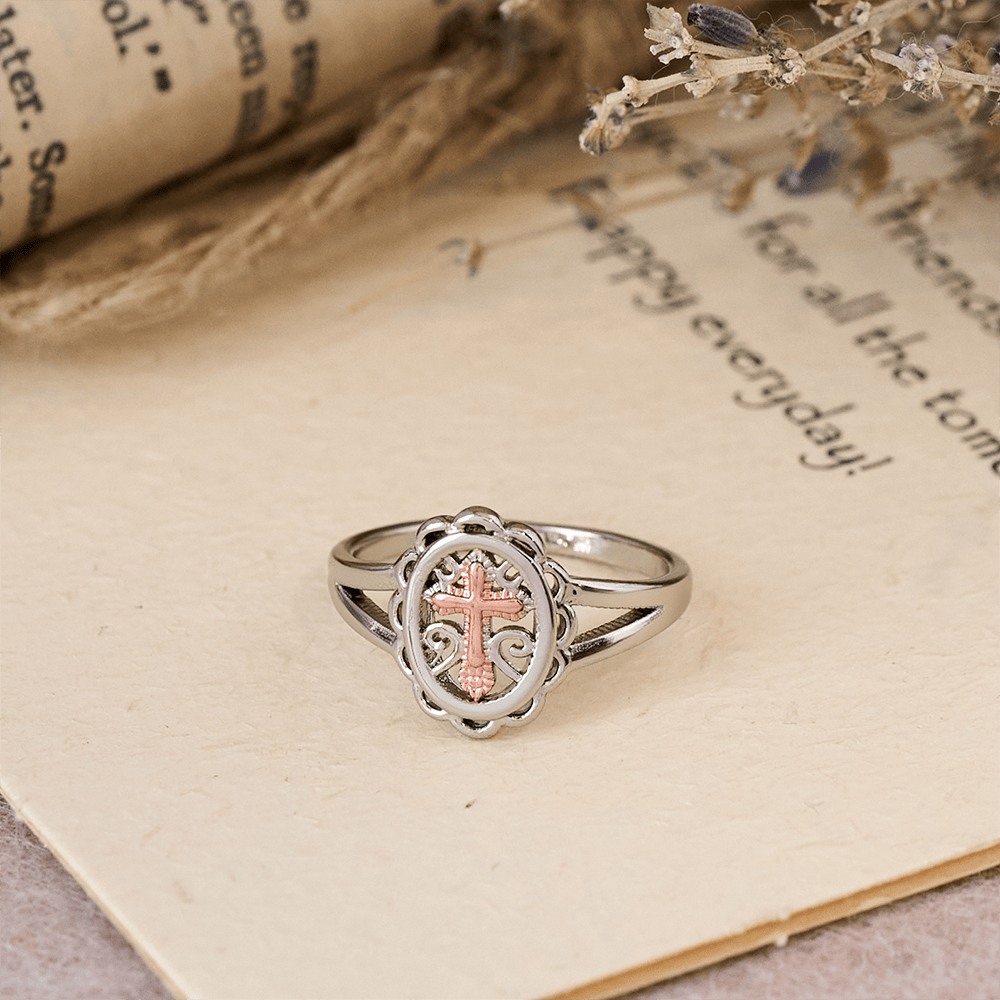 Christianartworkshop Dual - Tone Cross Ring: Silver & Rose Gold Filigree Faith Jewelry - image 4