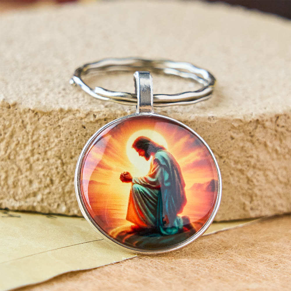Christianartworkshop Classic Radiant Jesus Prayer Keychain: Timeless Emblem of Faith and Reverence - image 1