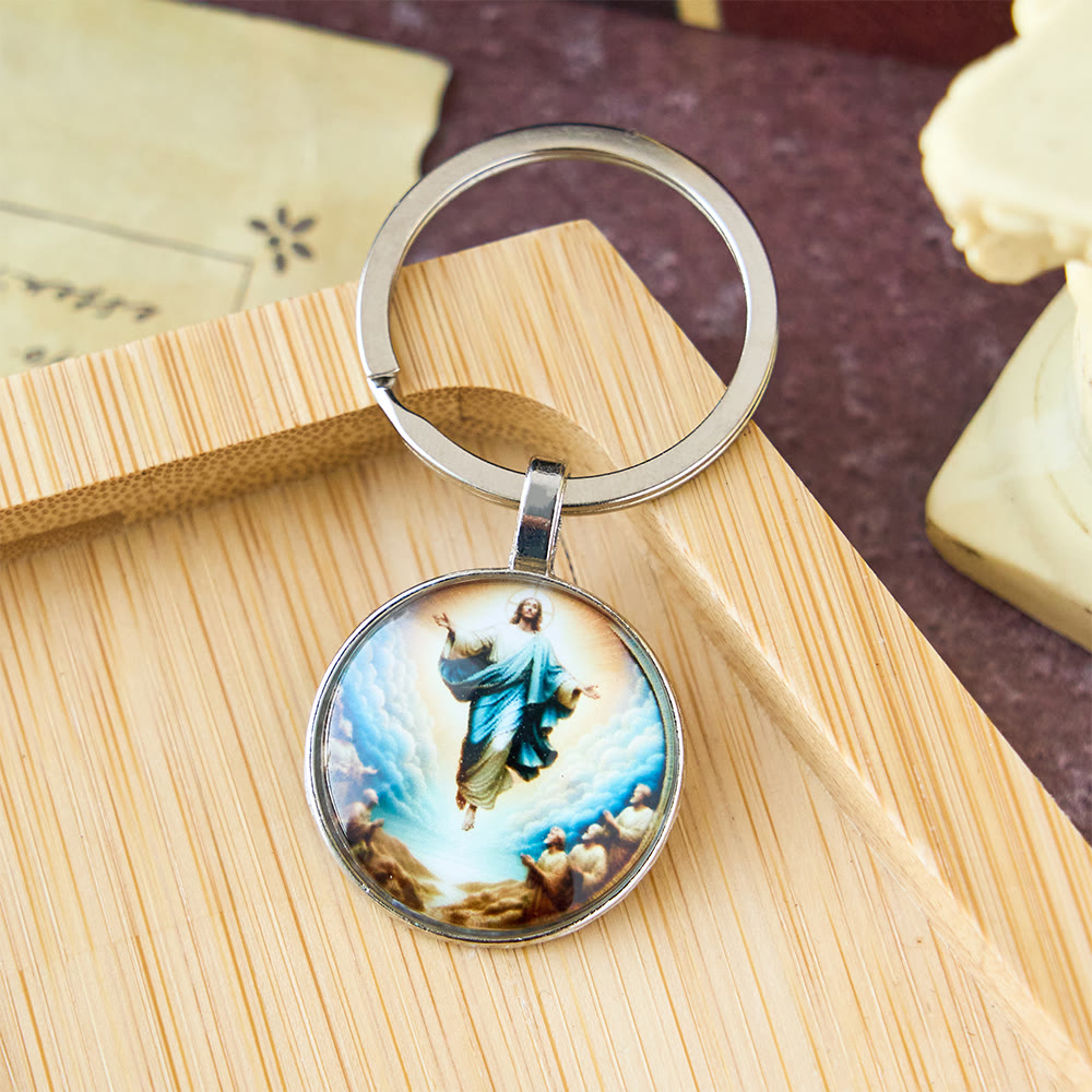 Christianartworkshop Classic Round Glass Keychain Of Divine Ascension: Timeless Symbol Of Faith's Uplifting Power - Jesus - image 0