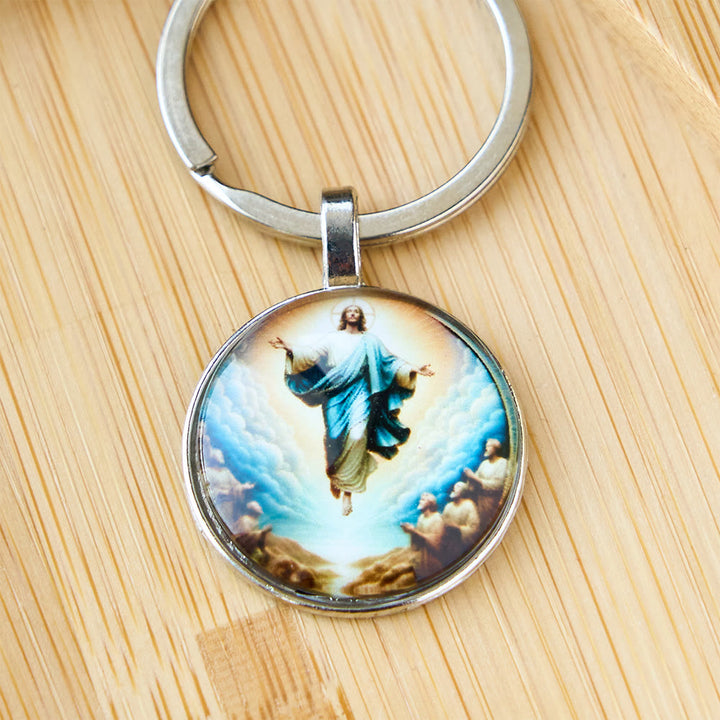 Christianartworkshop Classic Round Glass Keychain Of Divine Ascension: Timeless Symbol Of Faith's Uplifting Power - image 3