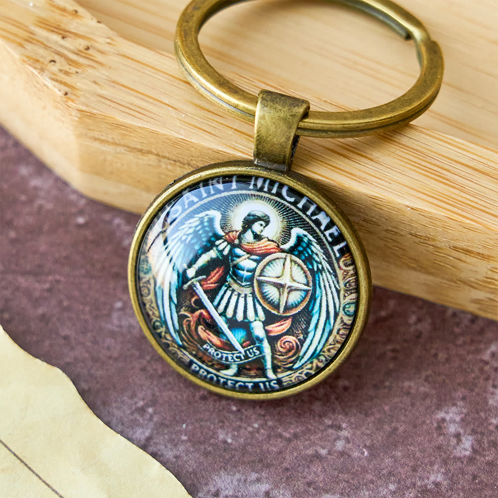 Christianartworkshop Soulful Light Shadow St. Michael the Archangel Keychain: Profound Sign of Spiritual Defense - Patina Bronze - image 2