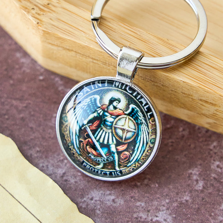 Christianartworkshop Soulful Light Shadow St. Michael the Archangel Keychain: Profound Sign of Spiritual Defense - Silver - image 1