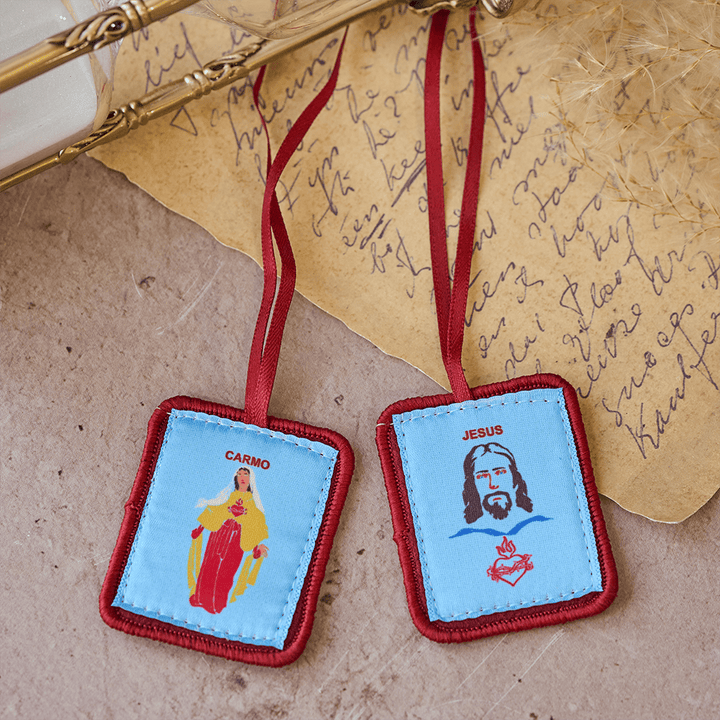 Christianartworkshop Red Catholic Scapular of Our Lady of Mount Carmels & Jacred Heart of Jesus - image 2