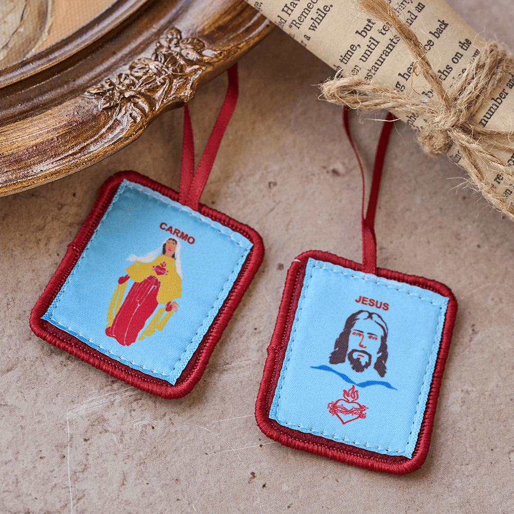 Christianartworkshop Red Catholic Scapular of Our Lady of Mount Carmels & Jacred Heart of Jesus - image 3
