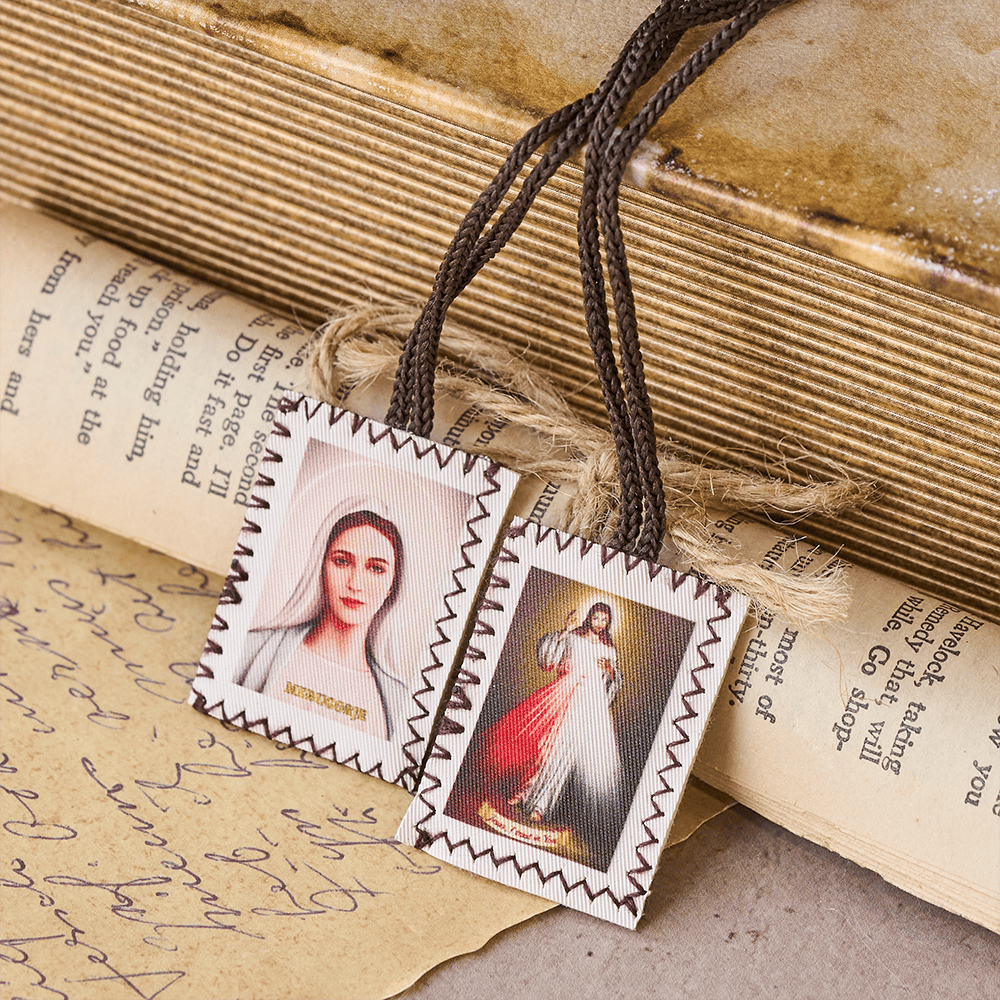 Christianartworkshop Double Sided Sacred Heart and Virgin Mary Scapular: A Dual Devotion to Jesus and Mary - Scapular - image 0