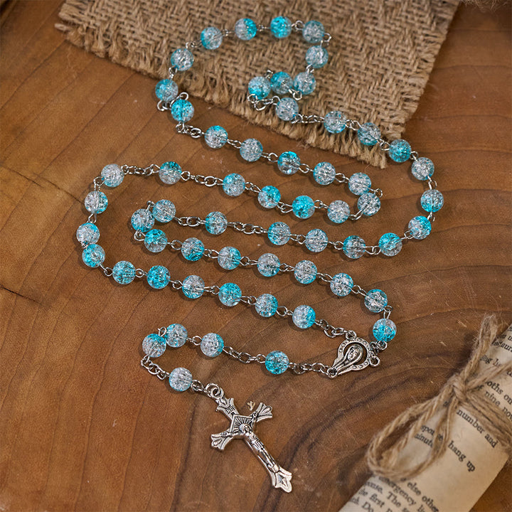 Celestial Blue Glass Beads Rosary with Jesus Heart & Crucifix - image 7