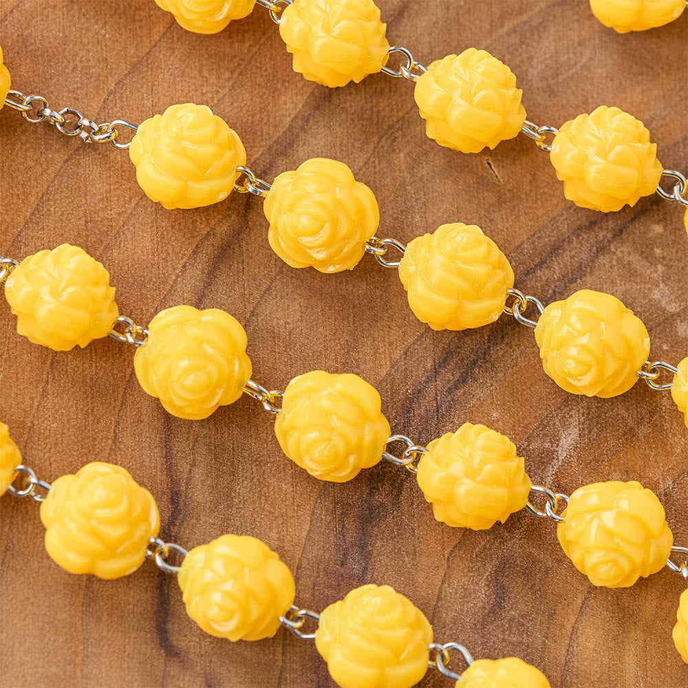Yellow Rose Beads Crucifixion Rosary - image 6