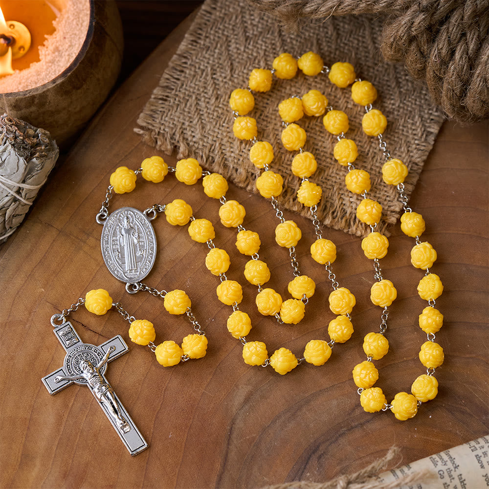 Yellow Rose Beads Crucifixion Rosary - Yellow - image 0