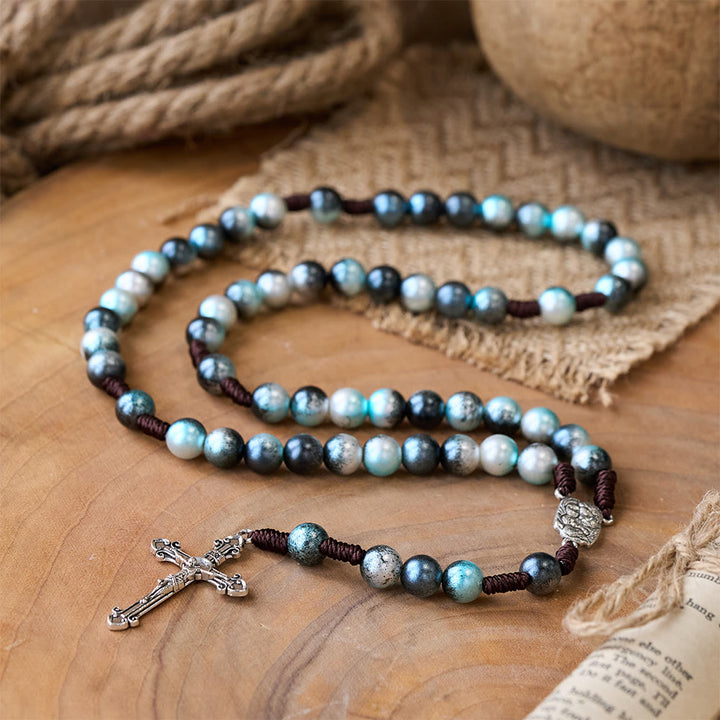 Holy Family & Crucifix of 10 mm Round Multicolor Acrylic Nylon Cord Rosary  - image 2