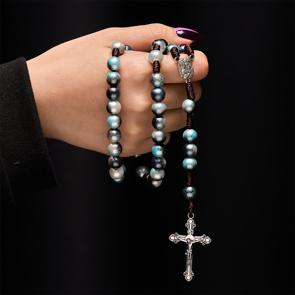 Holy Family & Crucifix of 10 mm Round Multicolor Acrylic Nylon Cord Rosary  - image 1