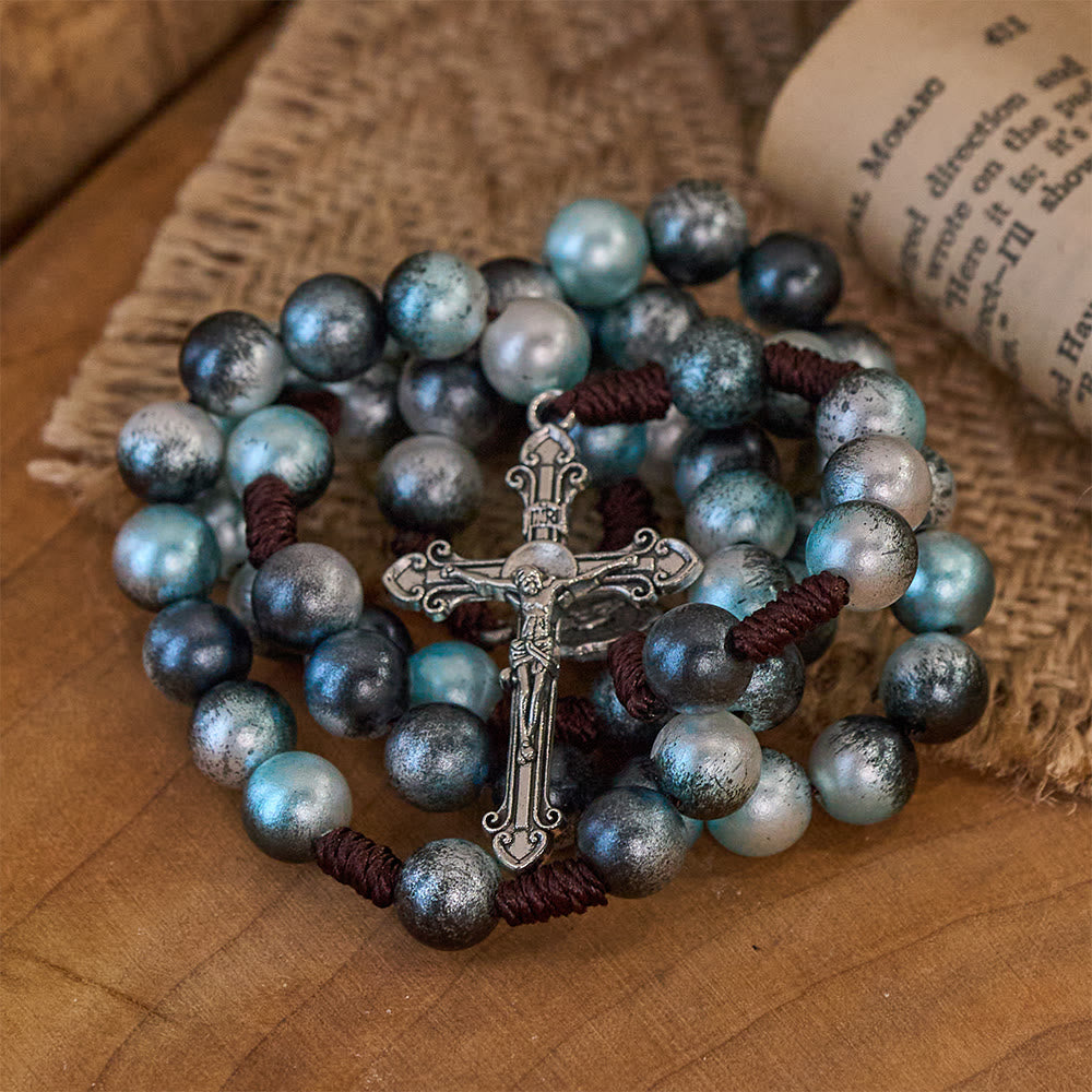 Holy Family & Crucifix of 10 mm Round Multicolor Acrylic Nylon Cord Rosary  - image 7