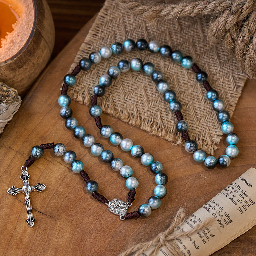 Holy Family & Crucifix of 10 mm Round Multicolor Acrylic Nylon Cord Rosary  - image 4