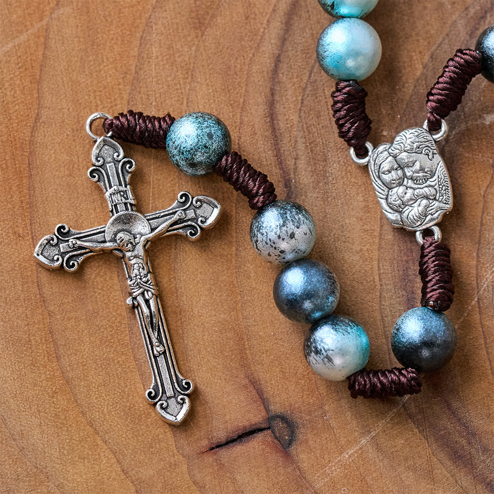 Holy Family & Crucifix of 10 mm Round Multicolor Acrylic Nylon Cord Rosary  - image 6