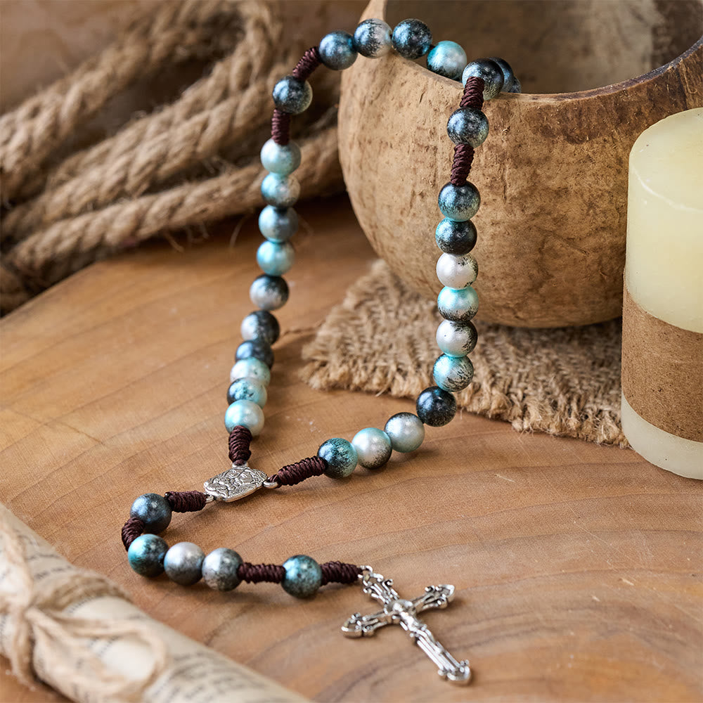 Holy Family & Crucifix of 10 mm Round Multicolor Acrylic Nylon Cord Rosary  - image 3
