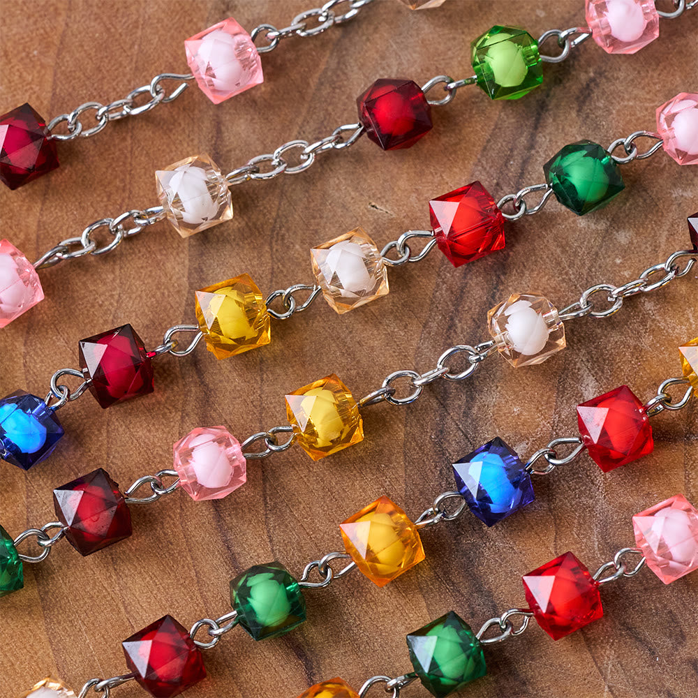 Our Lady of Peace & Crucifix of 8 mm Polyhedron Multicolor Acrylic Alloy Chain Rosary - image 5