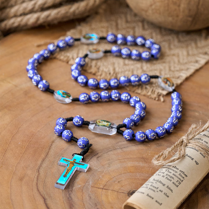 Crucifix of 10 mm Round Multicolor Acrylic Nylon Cord Rosary - image 2