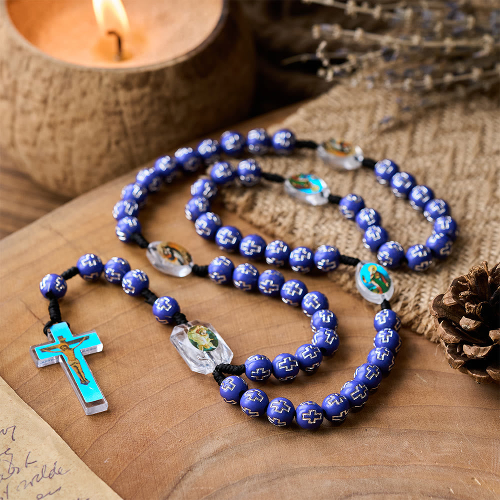 Crucifix of 10 mm Round Multicolor Acrylic Nylon Cord Rosary - Blue - image 0