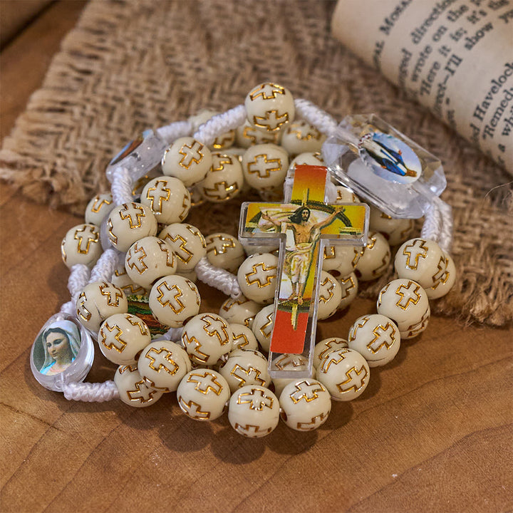 Crucifix of 10 mm Round Multicolor Acrylic Nylon Cord Rosary - image 12