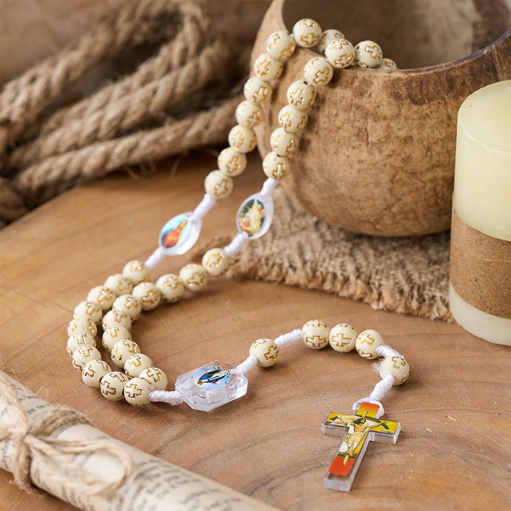 Crucifix of 10 mm Round Multicolor Acrylic Nylon Cord Rosary - image 9